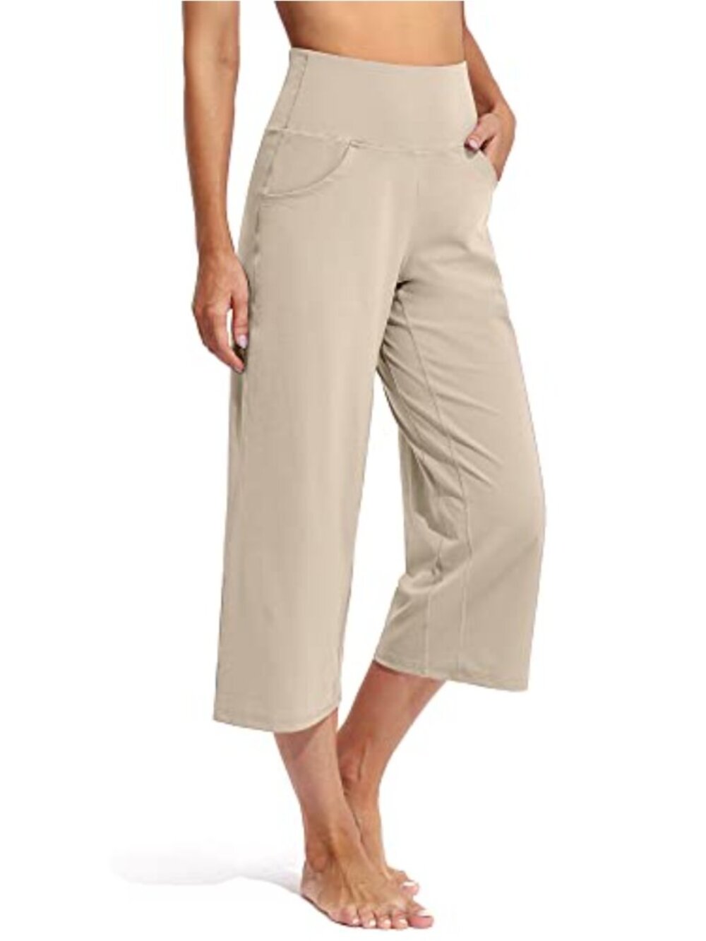 Women's Wide Leg Capri Yoga Pants High Waist Side Pockets